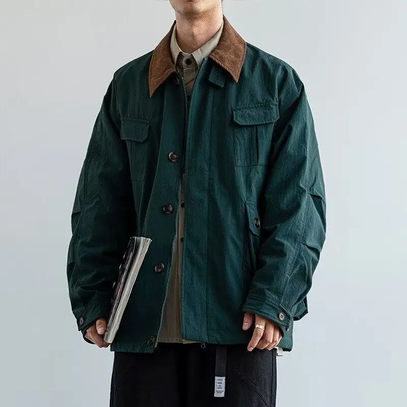 Lapel Contrasting Color Jackets Spring Autumn Japanese Ins Trendy Cool Casual Versatile Loose Coats Men's Green Workwear Jacket
Lapel Contrasting Color Jackets Spring Autumn Japanese Ins Trendy Cool Casual Versatile Loose Coats Men's Green Workwear Jacket