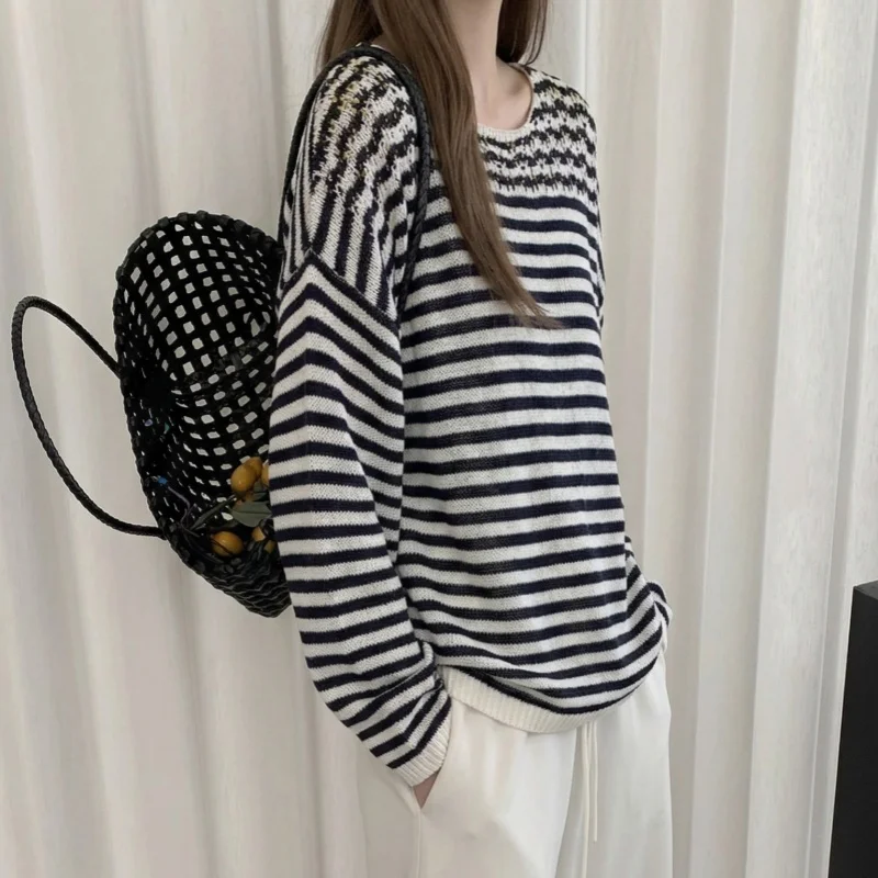Spring summer new women's round neck hollowed out hook flower loose slimming striped long sleeved knitted shirt sunscreen clothe
Spring summer new women's round neck hollowed out hook flower loose slimming striped long sleeved knitted shirt sunscreen clothe
