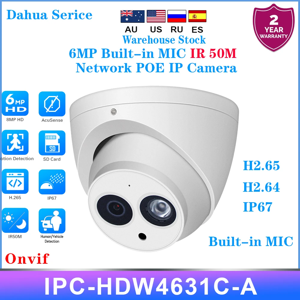 Dahua Serice IPC-HDW4631C-A 6MP POE Network Mini Dome IP Camera Built-in MIC CCTV 50M IR Night Vision Camera With Dahua logo
Dahua Serice IPC-HDW4631C-A 6MP POE Network Mini Dome IP Camera Built-in MIC CCTV 50M IR Night Vision Camera With Dahua logo