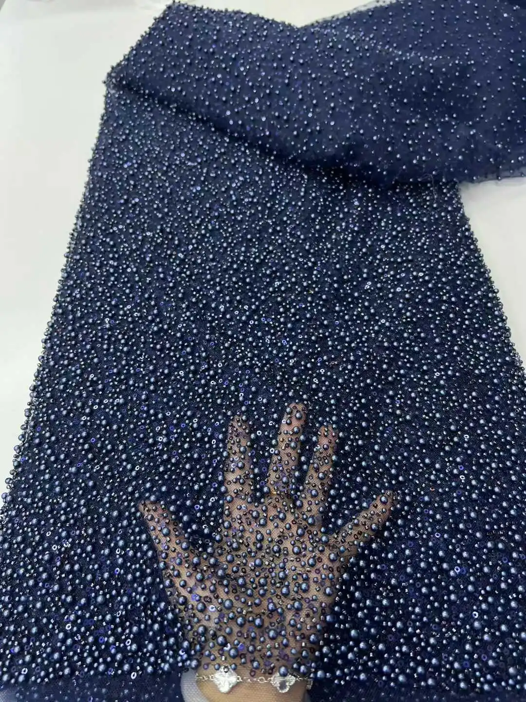 Navy blue Beaded African Lace Fabrics Sewing 2025 Beads Mesh Sequins High Quality Lace Fabrics for Luxury Wedding Dress Women 
Navy blue Beaded African Lace Fabrics Sewing 2025 Beads Mesh Sequins High Quality Lace Fabrics for Luxury Wedding Dress Women