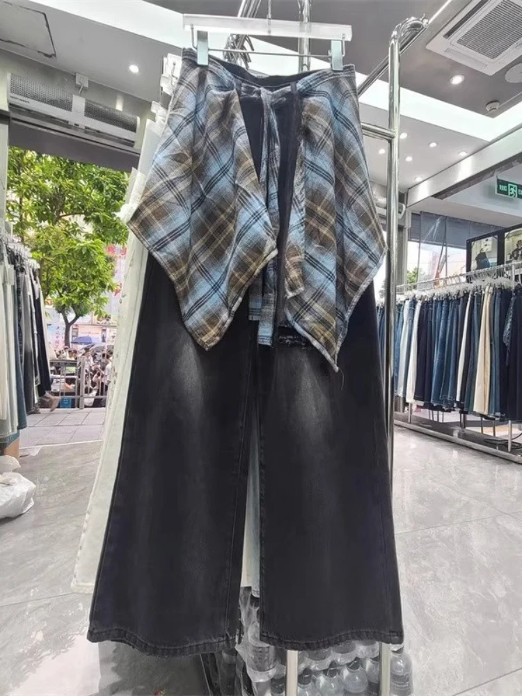 2025 new autumn high waisted loose versatile floor length wide leg pants paired with fart curtain checkered two piece jeans
2025 new autumn high waisted loose versatile floor length wide leg pants paired with fart curtain checkered two piece jeans