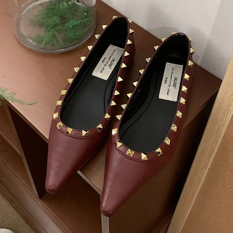 Дизайнерские брендовые туфли на плоской подошве с заклепками, женские элегантные туфли-лодочки с острым носком, женские туфли 2025 года, новые удобные модные офисные женские туфли 
Дизайнерские брендовые туфли на плоской подошве с заклепками, женские элегантные туфли-лодочки с острым носком, женские туфли 2025 года, новые удобные модные офисные женские туфли