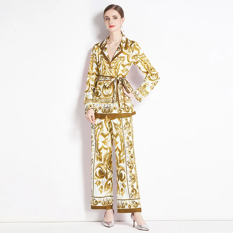 Autumn Yellow Blue And White PorcelainPrint Two Piece Set Women's Long Sleeve Belt Shirt Top + Pocket Pencil Pant Suit Outfits
Autumn Yellow Blue And White PorcelainPrint Two Piece Set Women's Long Sleeve Belt Shirt Top + Pocket Pencil Pant Suit Outfits