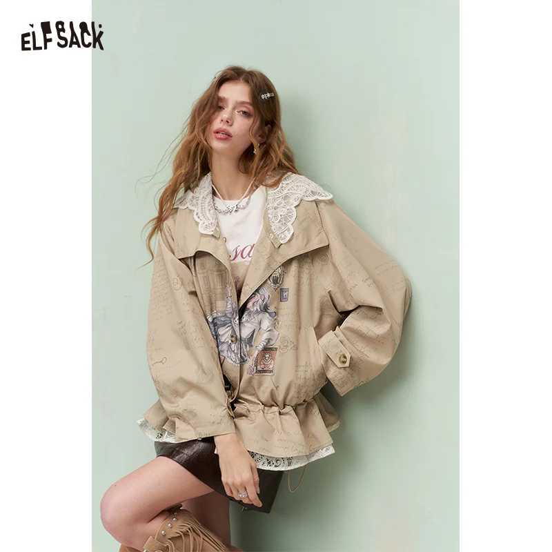 ELFSACK Print Trench Coat for Women, Long Sleeve Lace Collar Vintage Gothic Jacket, Spring Autumn Streetwear Outfit
ELFSACK Print Trench Coat for Women, Long Sleeve Lace Collar Vintage Gothic Jacket, Spring Autumn Streetwear Outfit