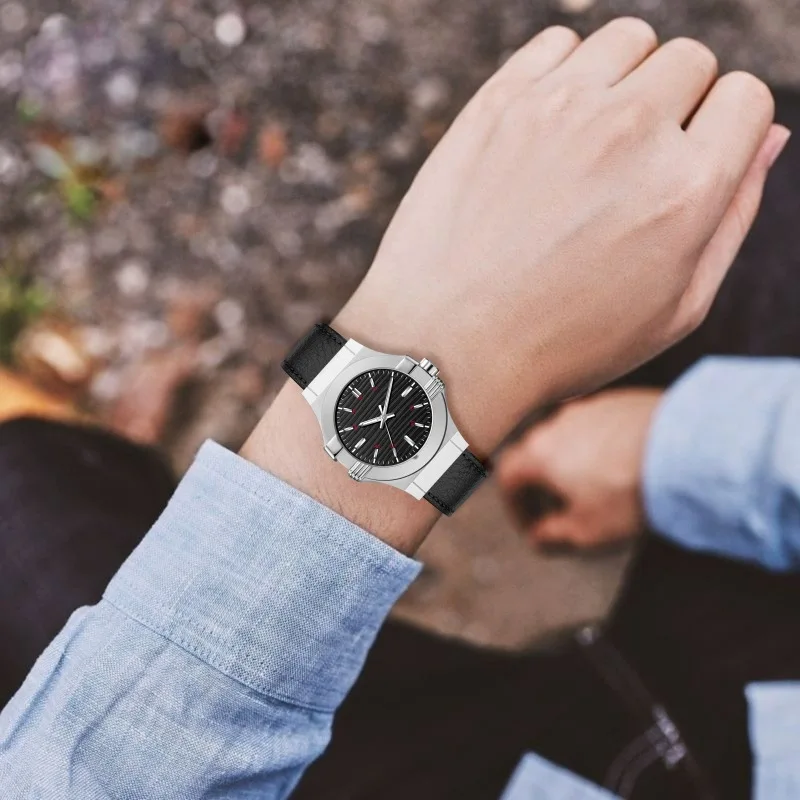Luxury Men's Watch Rose Gold Case Black Textured Dial Leather Strap Minimalist Business Wristwatch Waterproof Customizable
Luxury Men's Watch Rose Gold Case Black Textured Dial Leather Strap Minimalist Business Wristwatch Waterproof Customizable