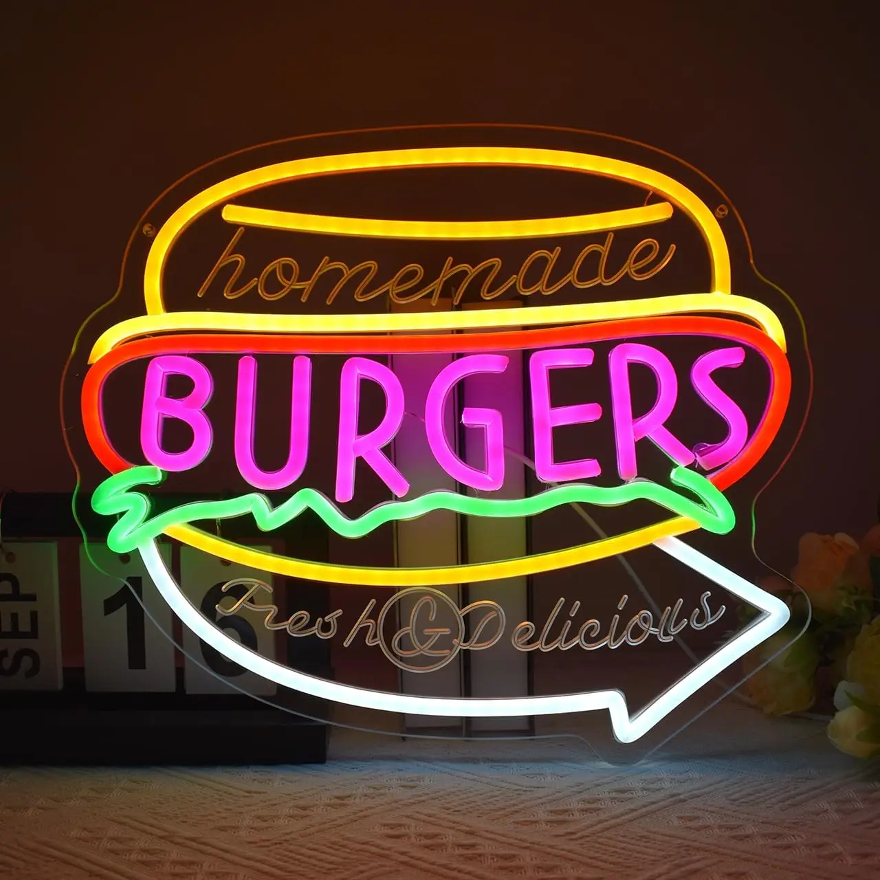 Burgers Neon Sign Business Hamburger Food Shop LED Neon Light USB Dimmable for Kitchen Bar Restaurant Snack Food Shop Art Decor
Burgers Neon Sign Business Hamburger Food Shop LED Neon Light USB Dimmable for Kitchen Bar Restaurant Snack Food Shop Art Decor