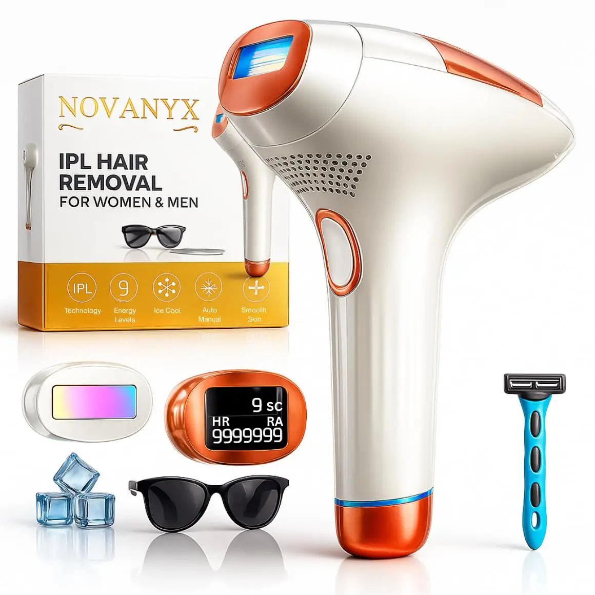 IPL Hair Removal Device for Men & Women - Painless, Cooling, with Shaver & Goggles, 999,999 Flashes, Corded
IPL Hair Removal Device for Men & Women - Painless, Cooling, with Shaver & Goggles, 999,999 Flashes, Corded