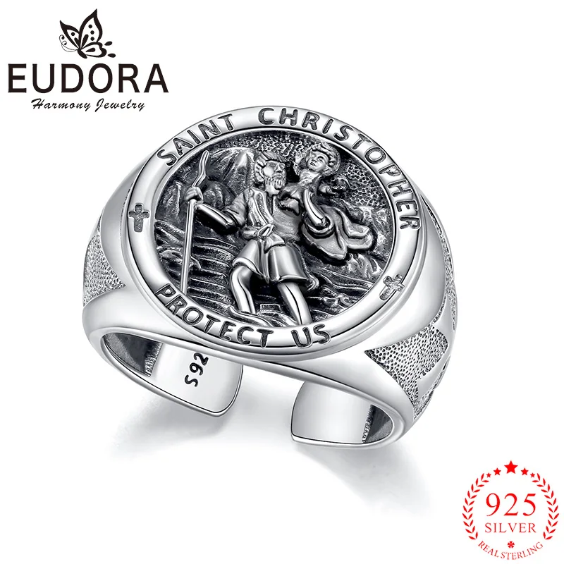 Eudora Saint Christopher Adjustable Ring 925 Sterling Silver Catholic Amulet Cross Ring Religious Jewelry Gift for Men Women
Eudora Saint Christopher Adjustable Ring 925 Sterling Silver Catholic Amulet Cross Ring Religious Jewelry Gift for Men Women