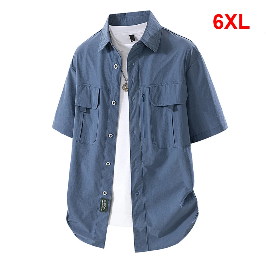 Summer Cargo Shirts Men 6XL Plus Size Short Sleeve Shirts Fashion Casual Solid Color Shirts Male Summer Tops Big Size 6XL
Summer Cargo Shirts Men 6XL Plus Size Short Sleeve Shirts Fashion Casual Solid Color Shirts Male Summer Tops Big Size 6XL