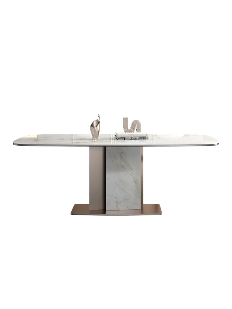 Light luxury rock panel household modern, simple, high-end, bright rectangular creative dining table and chair
Light luxury rock panel household modern, simple, high-end, bright rectangular creative dining table and chair