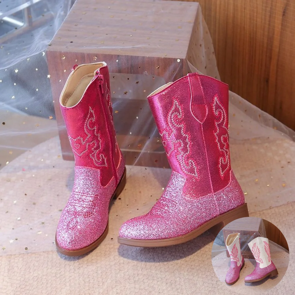 Kids Girls Pink Glitter Western Cowboy Boots, Embroidered Design, Side Zipper, Non-slip Sole for Dress-up & Casual Wear EU Size
Kids Girls Pink Glitter Western Cowboy Boots, Embroidered Design, Side Zipper, Non-slip Sole for Dress-up & Casual Wear EU Size