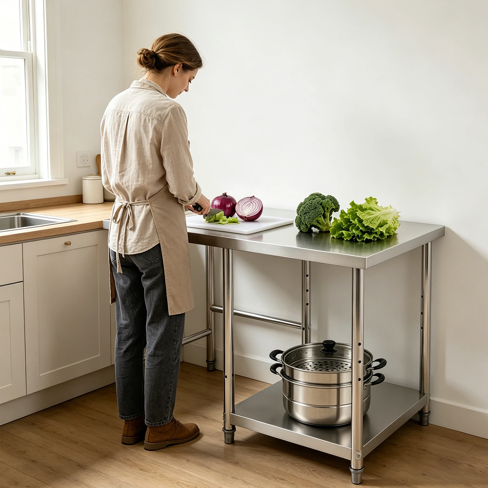 304 Stainless Steel Table For Prep & Work,100*60*80cm Kitchen Prep & Work Table, Heavy Duty Commercial Work Table,Two-tiers Kitchen Worktop
304 Stainless Steel Table For Prep & Work,100*60*80cm Kitchen Prep & Work Table, Heavy Duty Commercial Work Table,Two-tiers Kitchen Worktop
