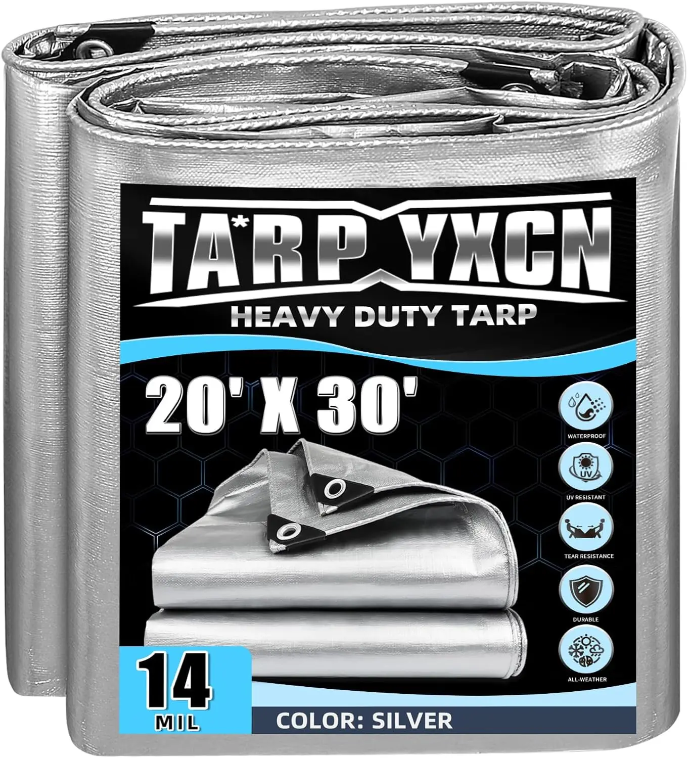 Heavy Duty Tarp 20x30 Feet, 14 Mil Waterproof UV Resistant Rip & Tear Proof with Metal Grommets Silver Cover
Heavy Duty Tarp 20x30 Feet, 14 Mil Waterproof UV Resistant Rip & Tear Proof with Metal Grommets Silver Cover