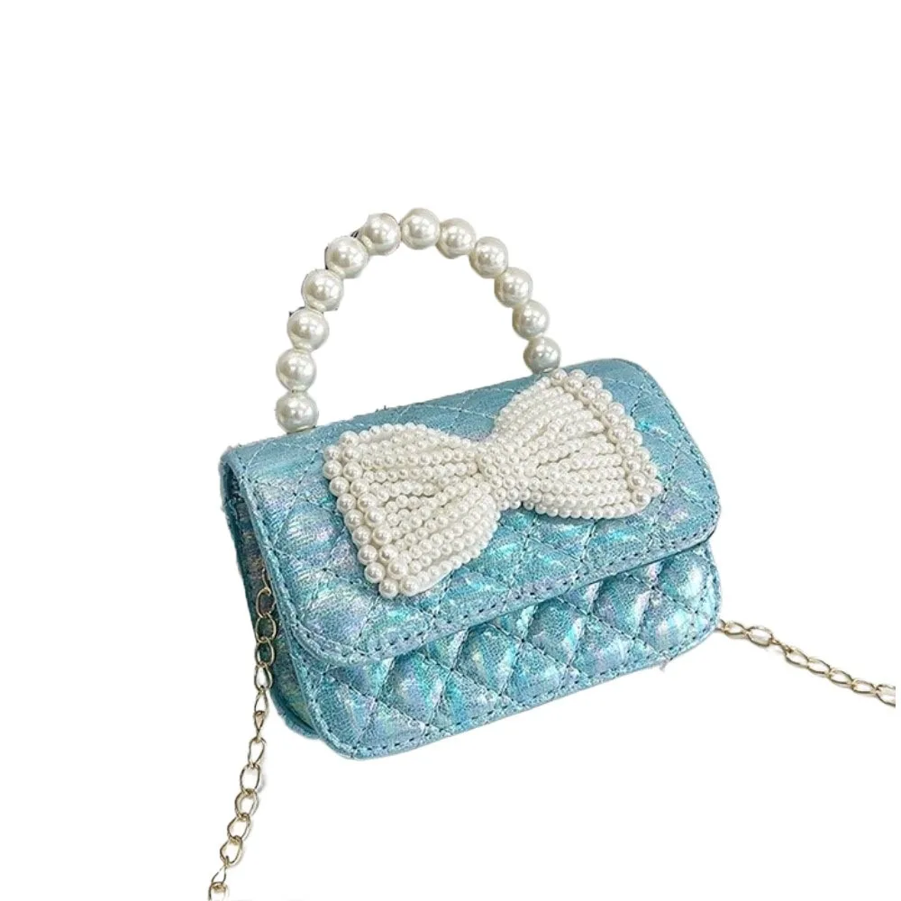 Повседневная сумка из искусственной кожи с жемчугом, мини-сумка через плечо в корейском стиле с бантом, однотонная цепочка, детский кошелек для монет 
Повседневная сумка из искусственной кожи с жемчугом, мини-сумка через плечо в корейском стиле с бантом, однотонная цепочка, детский кошелек для монет