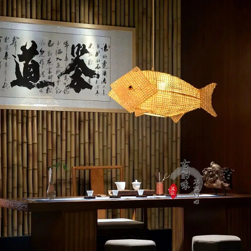 Bamboo rattan Fish chandelier carp lighting creative personality teahouse cooking restaurant room decor pendant lights nordic
Bamboo rattan Fish chandelier carp lighting creative personality teahouse cooking restaurant room decor pendant lights nordic