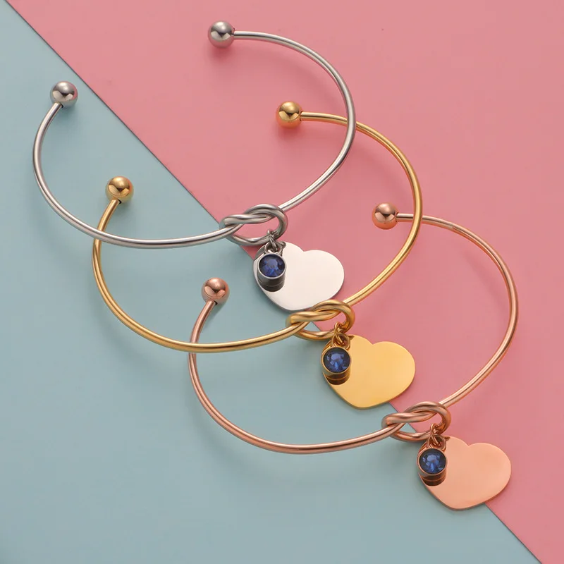 10Pcs/Lot Stainless Steel Heart Knot Bangle With A 12 Month Birthstone Pendant Open Cuff Wrist Bangles 2mm Thickness Banglle
10Pcs/Lot Stainless Steel Heart Knot Bangle With A 12 Month Birthstone Pendant Open Cuff Wrist Bangles 2mm Thickness Banglle