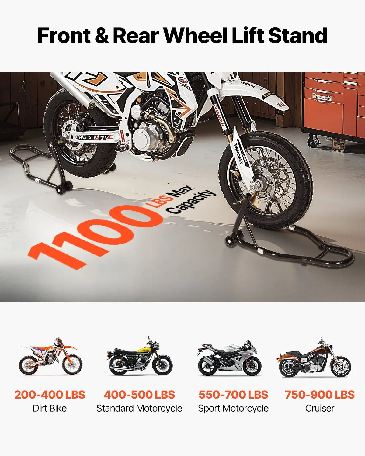 Motorcycle Stand Lift, 1100lbs Capacity Front Rear Combo Stand Lift, Front Wheel Dual-Fork Stand, Rear U+L Fork Swingarm Spool Stand, for Most Yamaha Honda Kawasaki Suzuki Motorcycles, Black
Motorcycle Stand Lift, 1100lbs Capacity Front Rear Combo Stand Lift, Front Wheel Dual-Fork Stand, Rear U+L Fork Swingarm Spool Stand, for Most Yamaha Honda Kawasaki Suzuki Motorcycles, Black