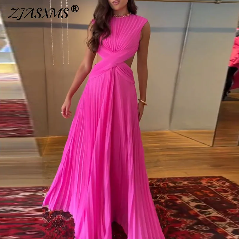 Spring O Neck Solid Pleated Maxi Dress Casual Backless Cutout Waist Formal Party Dresses Woman Sleeveless Summer Boho Long Dress
Spring O Neck Solid Pleated Maxi Dress Casual Backless Cutout Waist Formal Party Dresses Woman Sleeveless Summer Boho Long Dress