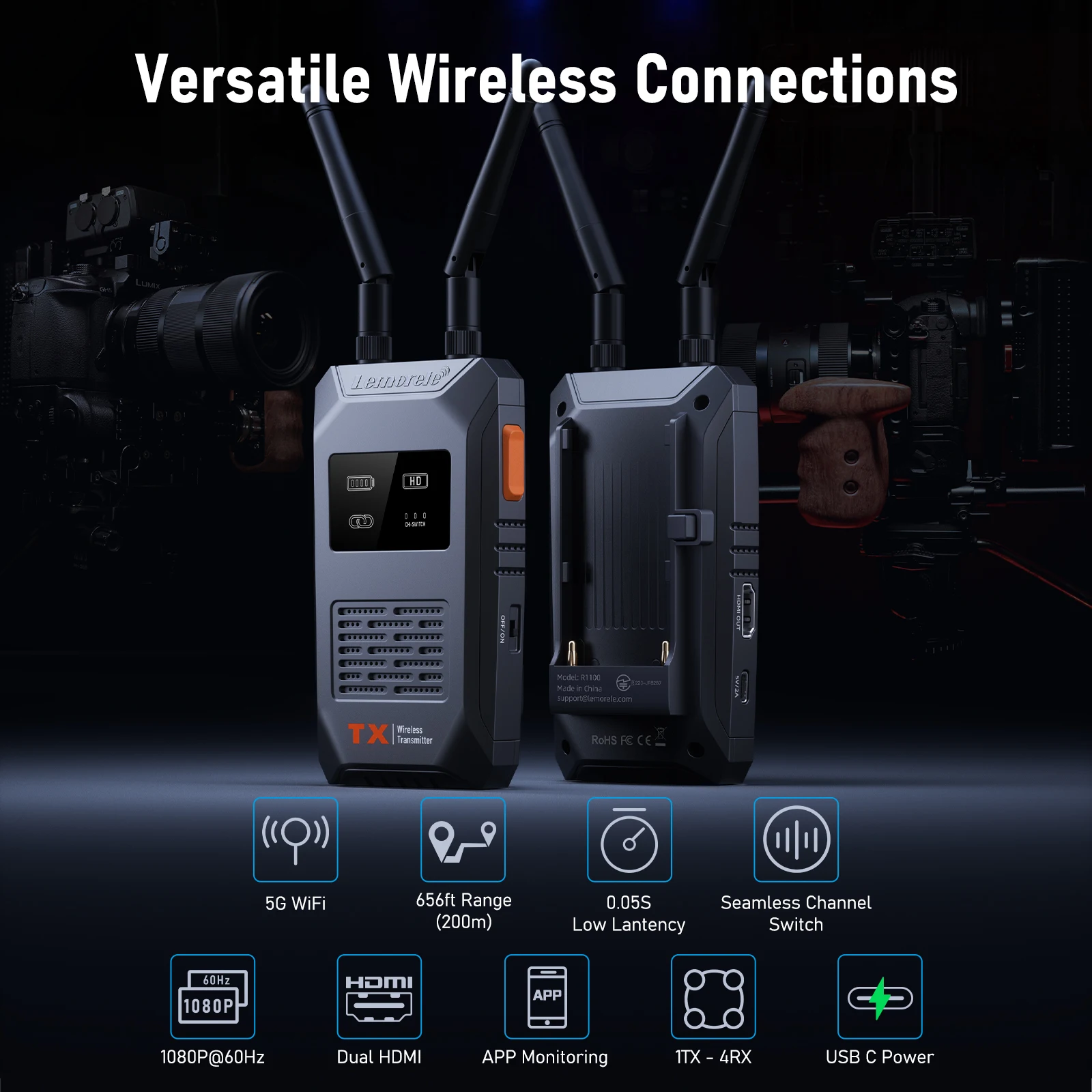 Lemorele Wireless Extender Kit 1080P Wireless HDMI Transmitter and Receiver 200M Video Transceiver For Camera Laptop PC TV
Lemorele Wireless Extender Kit 1080P Wireless HDMI Transmitter and Receiver 200M Video Transceiver For Camera Laptop PC TV