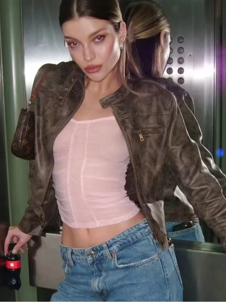 Women Stand Collar Short Leather Jacket Retro Fashion Long-sleeved Zipper Bodycon Crop Jackets 2026 Lady Daily Highstreet Coat
Women Stand Collar Short Leather Jacket Retro Fashion Long-sleeved Zipper Bodycon Crop Jackets 2026 Lady Daily Highstreet Coat