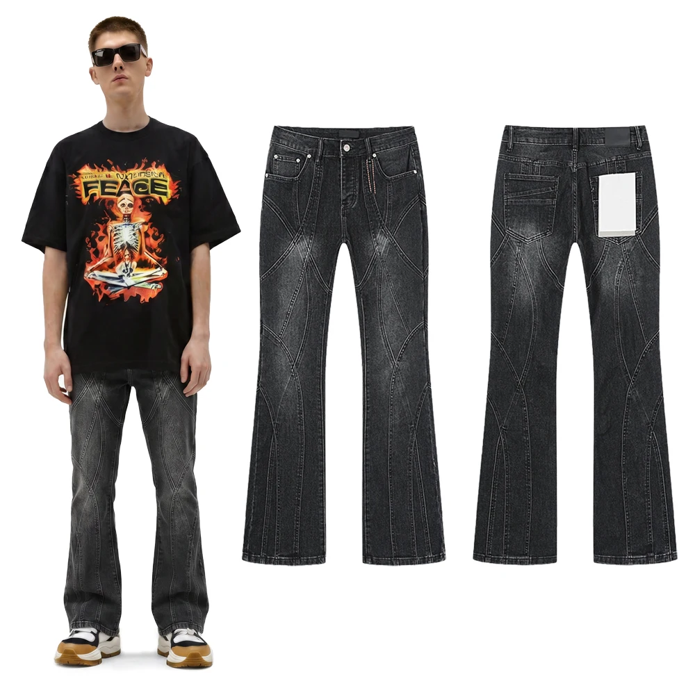 Y2k Streetwear Clothing Spliced Flared Jeans Hiphop Street Style Casual Heavy Weith Cotton Vintage Distressed Black Flared Pants
Y2k Streetwear Clothing Spliced Flared Jeans Hiphop Street Style Casual Heavy Weith Cotton Vintage Distressed Black Flared Pants