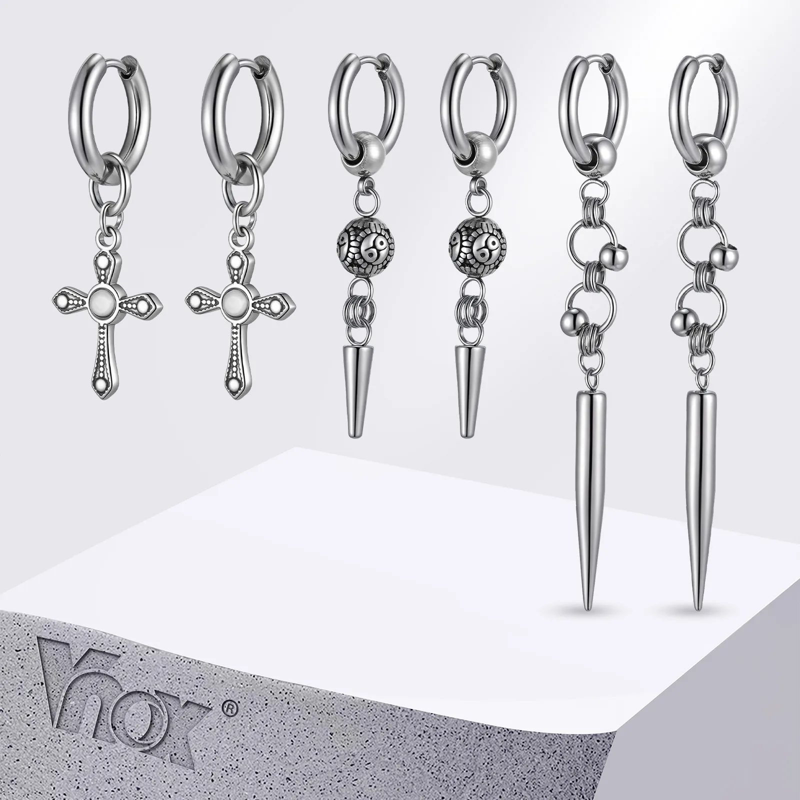 Vnox Punk Geometric Pendant Earrings for Men Women, Stylish Cross Round Bead Cone Stainless Steel Pendant Ear Gothic Hiphop Hoop
Vnox Punk Geometric Pendant Earrings for Men Women, Stylish Cross Round Bead Cone Stainless Steel Pendant Ear Gothic Hiphop Hoop