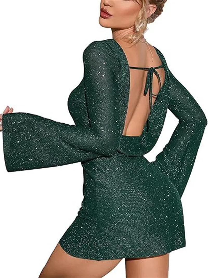 Flare Sleeve Backless Mini Dress For Women Glitter Sequins Bodycon Solid Spring Clothes Fashion Nightclub Party Ladies Outfits
Flare Sleeve Backless Mini Dress For Women Glitter Sequins Bodycon Solid Spring Clothes Fashion Nightclub Party Ladies Outfits