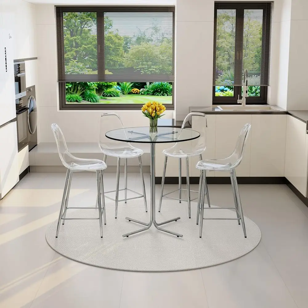4 or 5-Piece Glass Bistro Table Set with Acrylic Stools, Silver Metal for Kitchen or Breakfast Nook, Ideal for Small Spaces
4 or 5-Piece Glass Bistro Table Set with Acrylic Stools, Silver Metal for Kitchen or Breakfast Nook, Ideal for Small Spaces