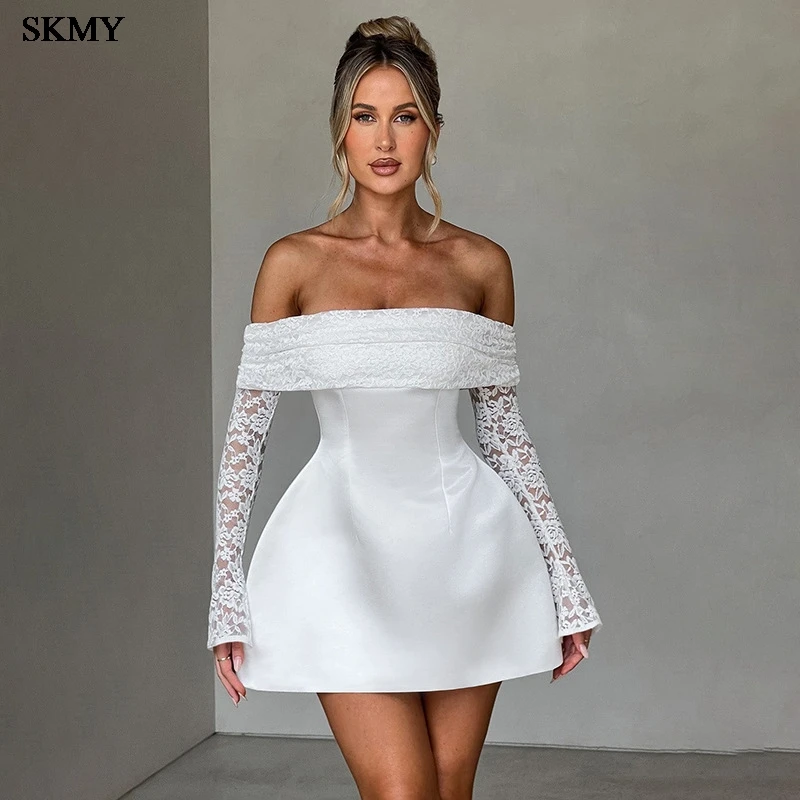 SKMY модное и сексуальное кружевное лоскутное короткое платье с одним вырезом и длинными рукавами для женщин
SKMY модное и сексуальное кружевное лоскутное короткое платье с одним вырезом и длинными рукавами для женщин