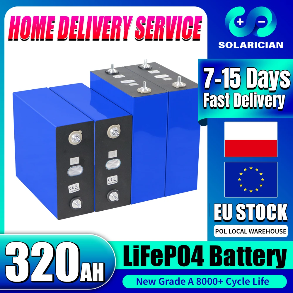 Grade A 3.2V 320Ah LiFePO4 Battery New Lithium Iron Phosphate Rechargeable Cell DIY 12V 24V 48V For RV EV Solar Batteri EU Stock
Grade A 3.2V 320Ah LiFePO4 Battery New Lithium Iron Phosphate Rechargeable Cell DIY 12V 24V 48V For RV EV Solar Batteri EU Stock