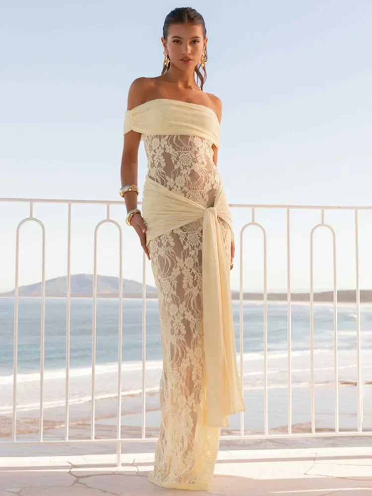 Off-shoulder Backless Sexy Maxi Dress Women Lace Patchwork Strapless Sleeveless Draped Ruched Club Party Long Dresses
Off-shoulder Backless Sexy Maxi Dress Women Lace Patchwork Strapless Sleeveless Draped Ruched Club Party Long Dresses
