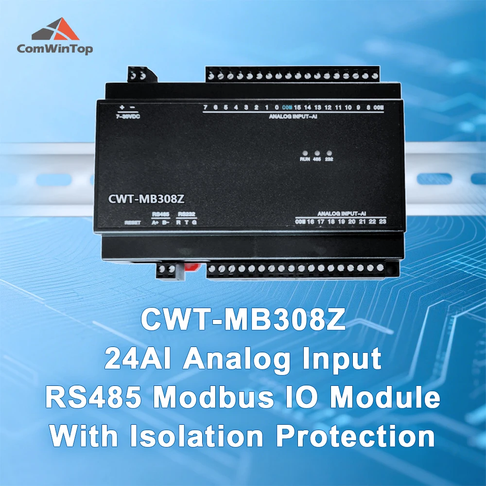 CWT-MB308Z 24AI 0-5V Analog Input RS485 Modbus IO Module With Isolation Protection
CWT-MB308Z 24AI 0-5V Analog Input RS485 Modbus IO Module With Isolation Protection