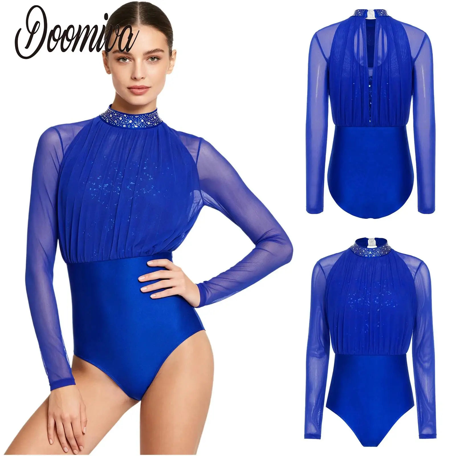 Women Jazz Ballet Rhythmic Gymnastic Leotard Jumpsuits Long Sleeve Mesh Overlay Buttoned Crotch Sequin Bodice Bodysuit Dancewear
Women Jazz Ballet Rhythmic Gymnastic Leotard Jumpsuits Long Sleeve Mesh Overlay Buttoned Crotch Sequin Bodice Bodysuit Dancewear