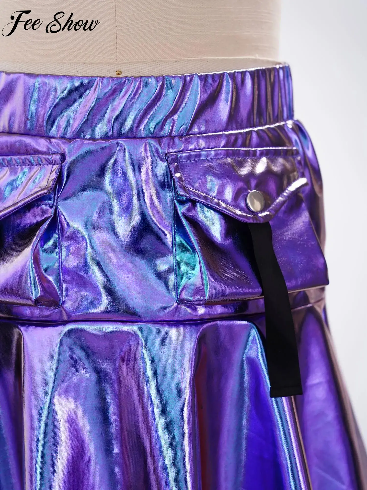 Kids Girls Elastic Waistband Metallic Ruffle Cargo Skirt with Flap Pockets for Hip-hop Dance Party Stage Performance
Kids Girls Elastic Waistband Metallic Ruffle Cargo Skirt with Flap Pockets for Hip-hop Dance Party Stage Performance