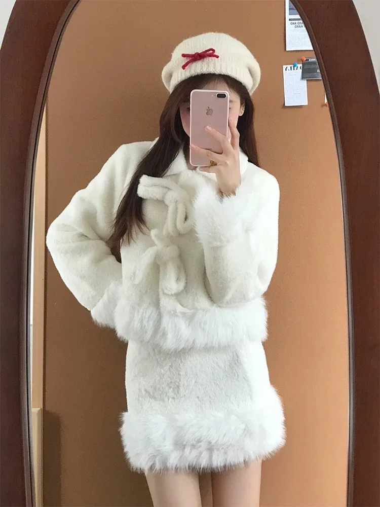 Winter Cotton Lined White Fur Set Women's Dr Sweet Fraance Sle Skirt Two Piece Set High Waist ort Length Buttons
Winter Cotton Lined White Fur Set Women's Dr Sweet Fraance Sle Skirt Two Piece Set High Waist ort Length Buttons