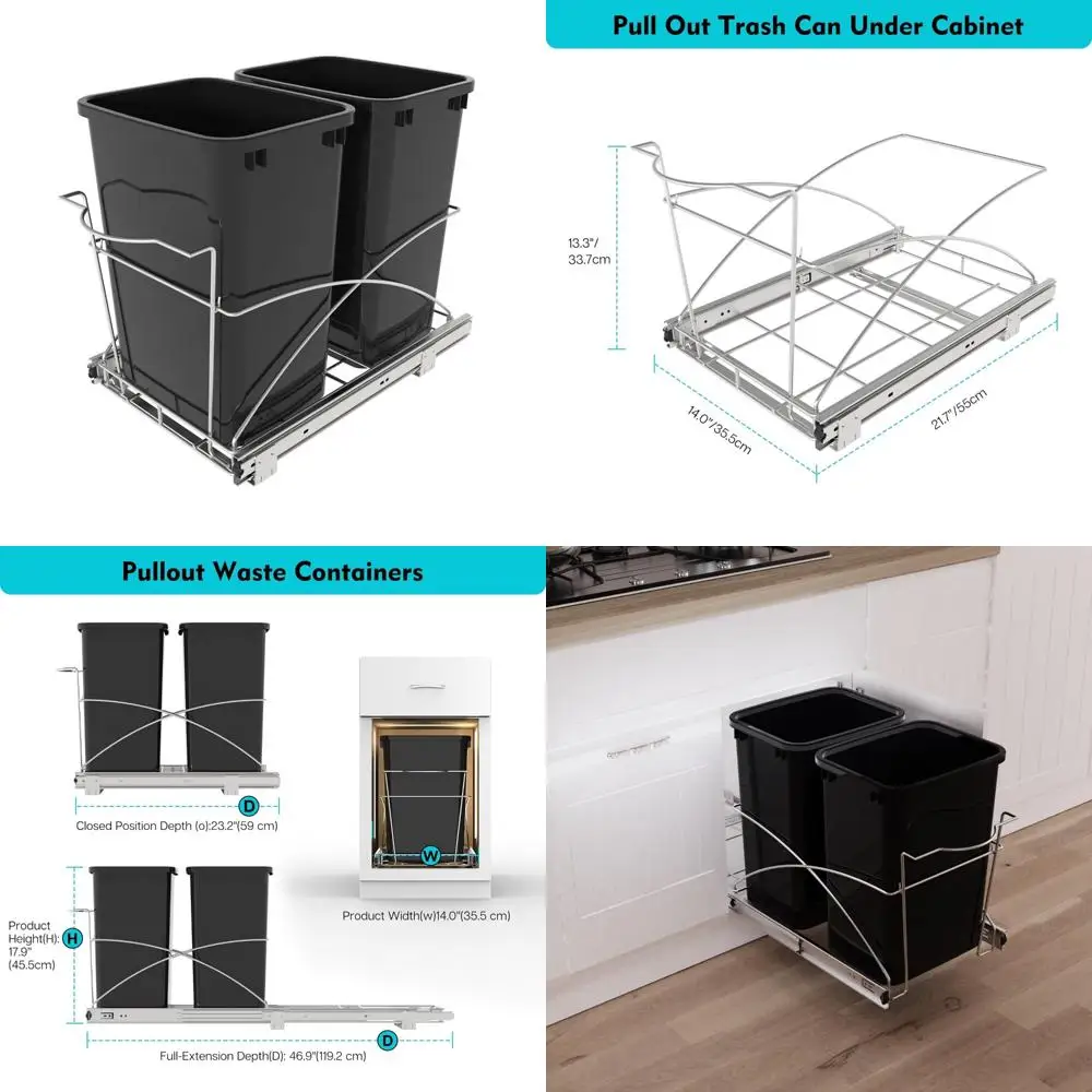 Heavy Duty Kitchen Trash Can - 14 W x 22 D, Soft-Close Slides, Full Extension, Pull-Out Waste Container
Heavy Duty Kitchen Trash Can - 14 W x 22 D, Soft-Close Slides, Full Extension, Pull-Out Waste Container
