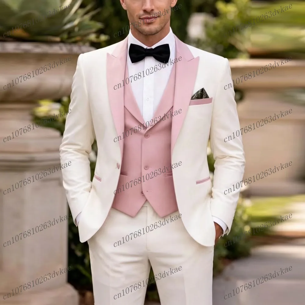 White And Pink Men Suit Wedding Party Formal Groom Groomsman Prom Business Male Tuxedos 3 Piece Set Jacket Vest Pants
White And Pink Men Suit Wedding Party Formal Groom Groomsman Prom Business Male Tuxedos 3 Piece Set Jacket Vest Pants