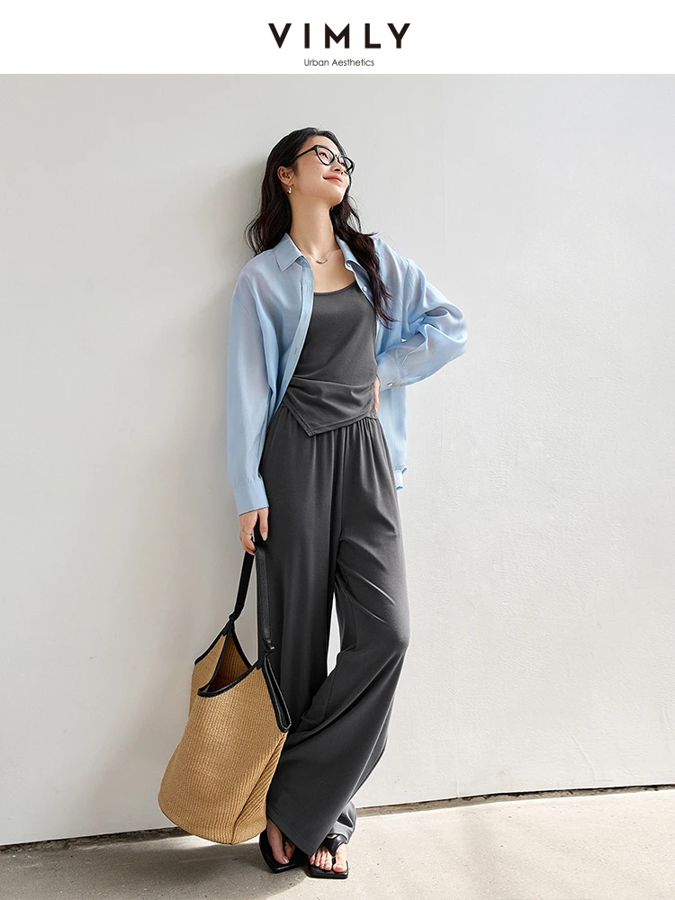 VIMLY 3 Piece Pant Sets Summer Outfits Women's Suit Casual Loose Lyocell Shirt + Camis Vest + Wide Leg Long Pants Woman M9858
VIMLY 3 Piece Pant Sets Summer Outfits Women's Suit Casual Loose Lyocell Shirt + Camis Vest + Wide Leg Long Pants Woman M9858