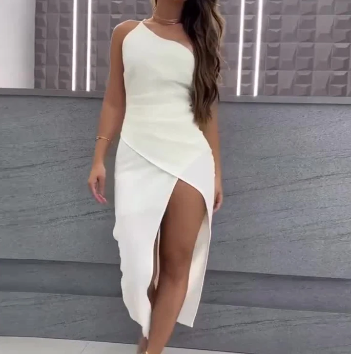 Sexy Style 2024 Spring Summer Women's Long Skirt Solid Color Perspective Design Diagonal Collar One Shoulder Sexy Slit Dress
Sexy Style 2024 Spring Summer Women's Long Skirt Solid Color Perspective Design Diagonal Collar One Shoulder Sexy Slit Dress
