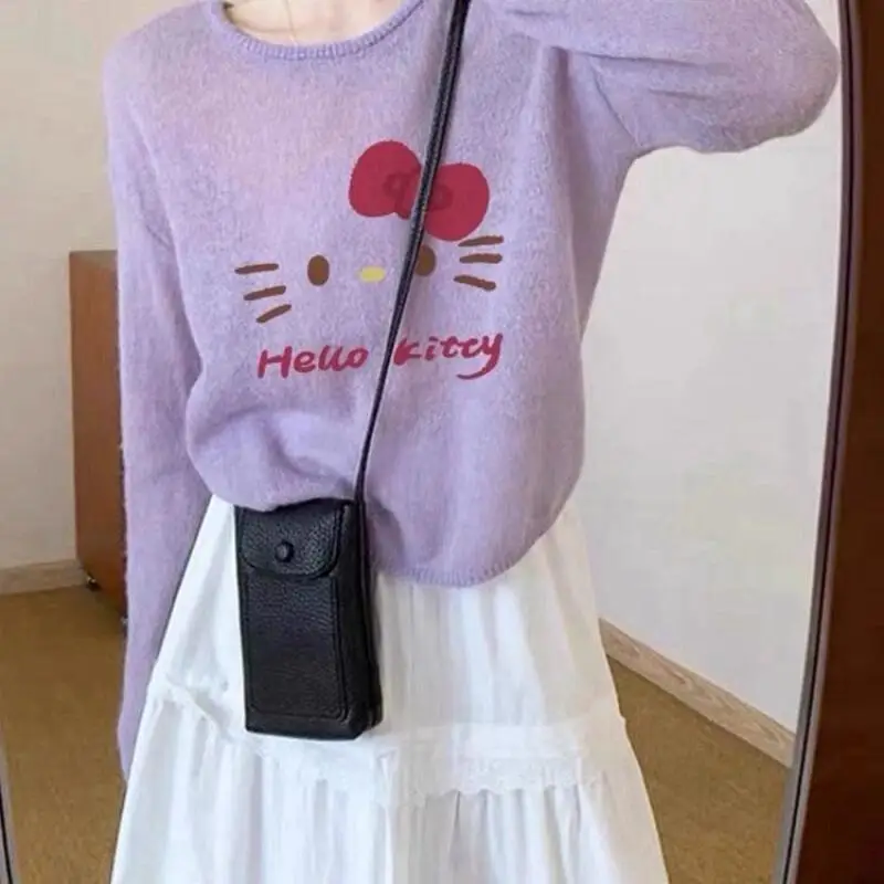 Красивые топы с длинными рукавами, фиолетовый пуловер Hellokitty, вязаный свитер с принтом, свободная удобная футболка для девочек на весну и осень
Красивые топы с длинными рукавами, фиолетовый пуловер Hellokitty, вязаный свитер с принтом, свободная удобная футболка для девочек на весну и осень