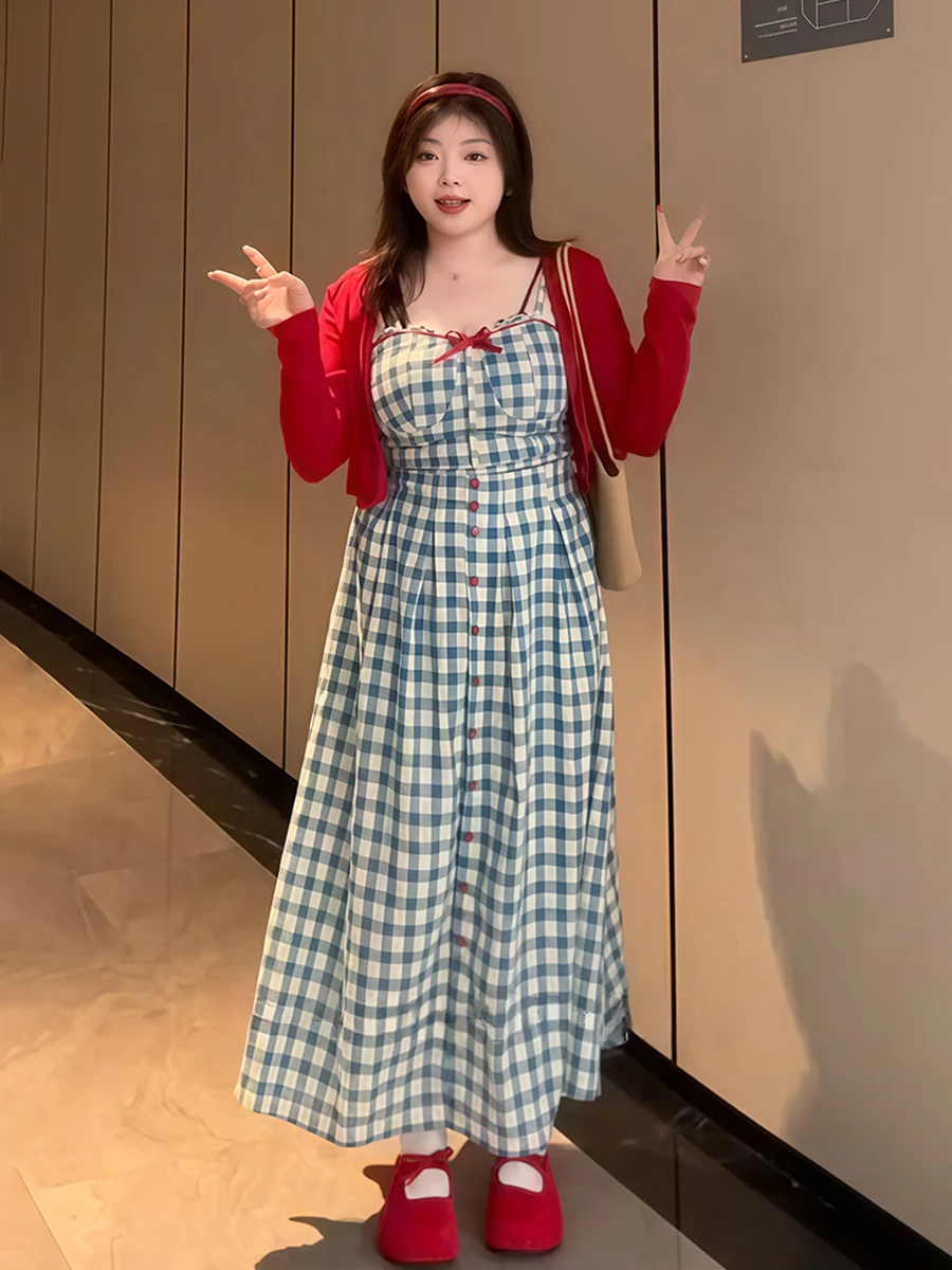 plus Size Retro Plaid Strap Dr Long Sve Cover up Set for Women Spring Summer Faion Ensemble Polyester Fiber round Ne
plus Size Retro Plaid Strap Dr Long Sve Cover up Set for Women Spring Summer Faion Ensemble Polyester Fiber round Ne