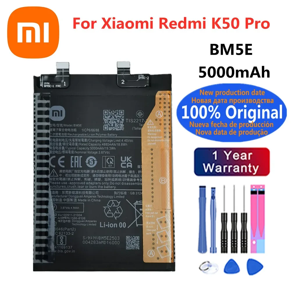 5000 мАч BM5E 100% оригинальный аккумулятор для Xiaomi Redmi K50 Pro, аккумуляторы для телефонов, быстрая доставка + бесплатные инструменты
5000 мАч BM5E 100% оригинальный аккумулятор для Xiaomi Redmi K50 Pro, аккумуляторы для телефонов, быстрая доставка + бесплатные инструменты