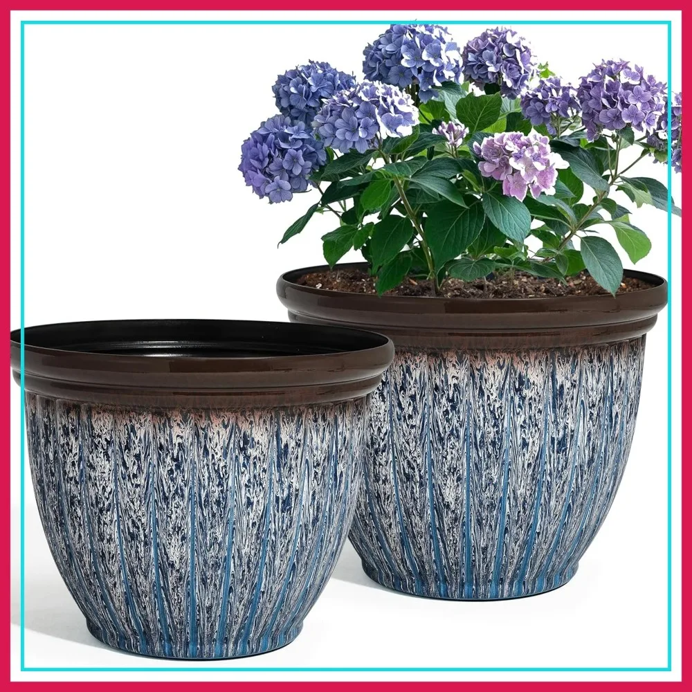 15" D Large Flower Pots, 2-Pack Big Planters for Indoor Outdoor Plants, UV-Protect PP Container, Artistic Floating Blue & Brown Glaze
15" D Large Flower Pots, 2-Pack Big Planters for Indoor Outdoor Plants, UV-Protect PP Container, Artistic Floating Blue & Brown Glaze