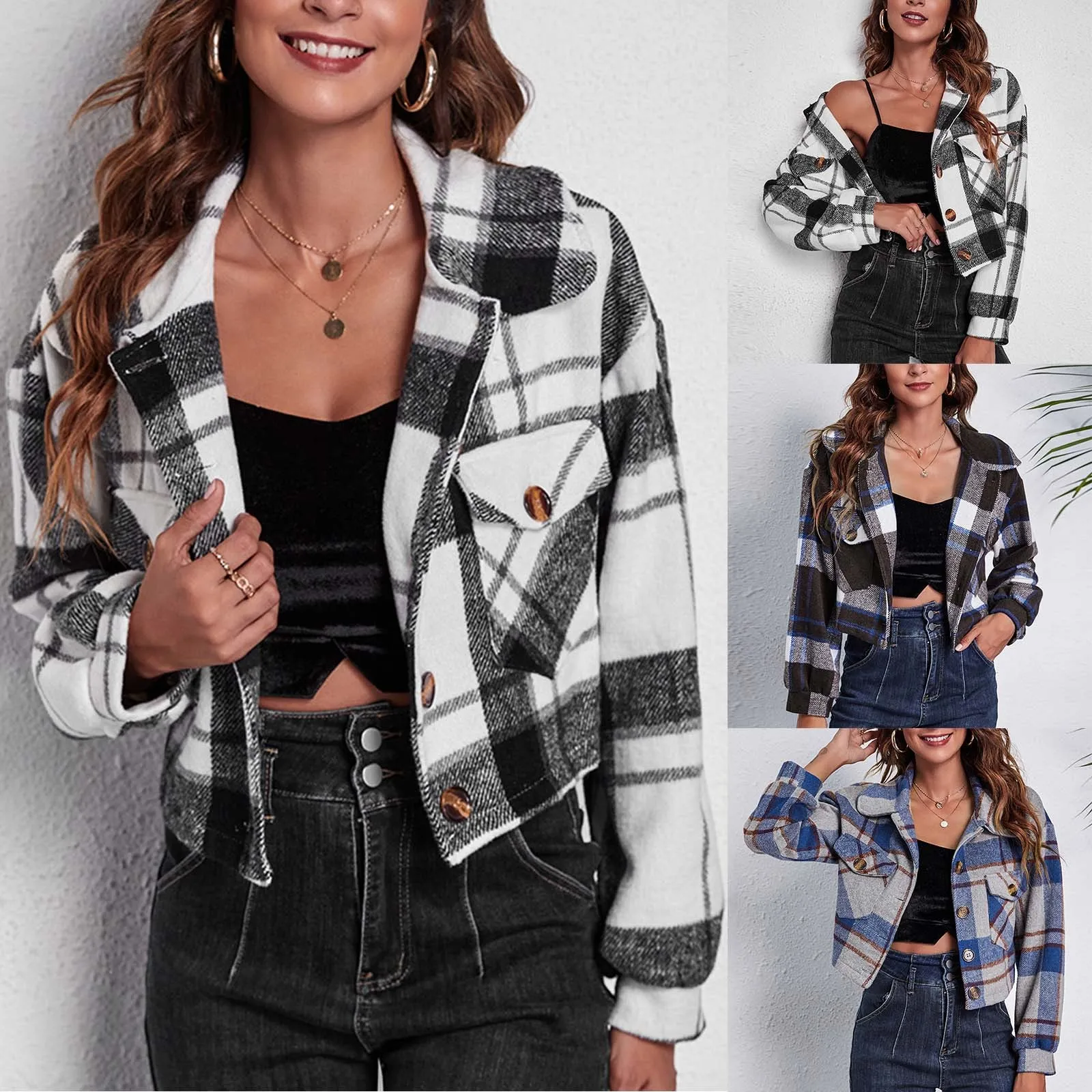 Womens Fashion Short Plaid Shawl Woolen Long Sleeve Button Down Jacket Women Outfits Casual Ladies Jacket
Womens Fashion Short Plaid Shawl Woolen Long Sleeve Button Down Jacket Women Outfits Casual Ladies Jacket
