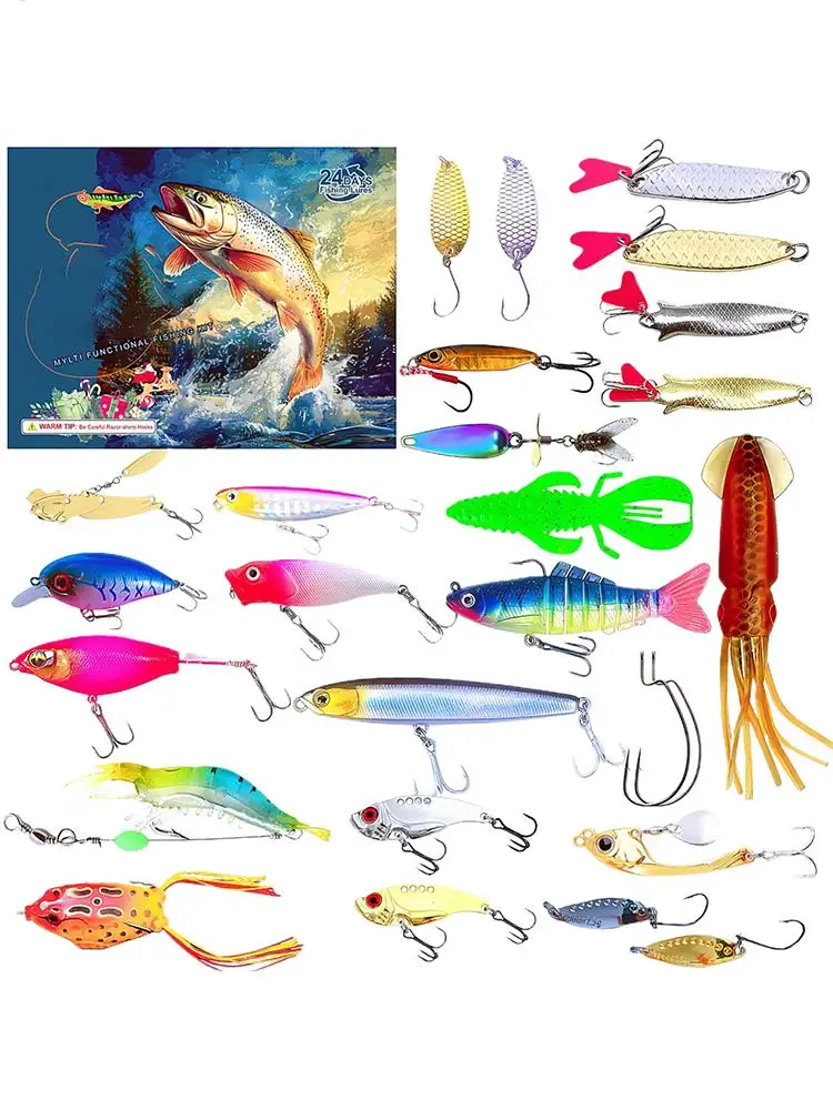 Рыболовная приманка, комплект 24-дневных рыболовных приманок, рождественский календарь, чулки, сувениры для праздничной вечеринки, комплект аксессуаров для рыбы
Рыболовная приманка, комплект 24-дневных рыболовных приманок, рождественский календарь, чулки, сувениры для праздничной вечеринки, комплект аксессуаров для рыбы