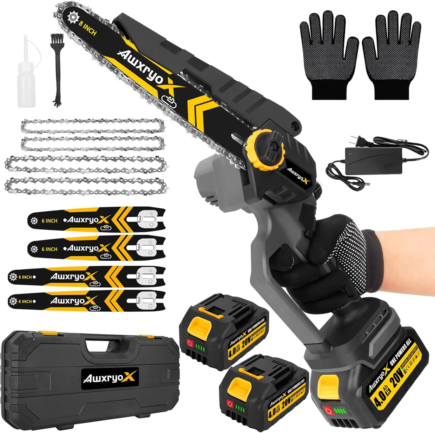8" & 6" Mini Chainsaw Brushless, 2026 Upgraded 2x4.0AH Battery Portable Cordless Saw with 4 Guide Plates, Electric Hand Saw for Wood Cutting & Pruning
8" & 6" Mini Chainsaw Brushless, 2026 Upgraded 2x4.0AH Battery Portable Cordless Saw with 4 Guide Plates, Electric Hand Saw for Wood Cutting & Pruning