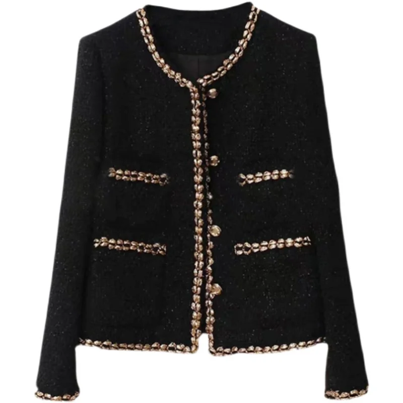 French style Tweed woven short jacket women autumn small fragrance round neck gold wool outwear
French style Tweed woven short jacket women autumn small fragrance round neck gold wool outwear