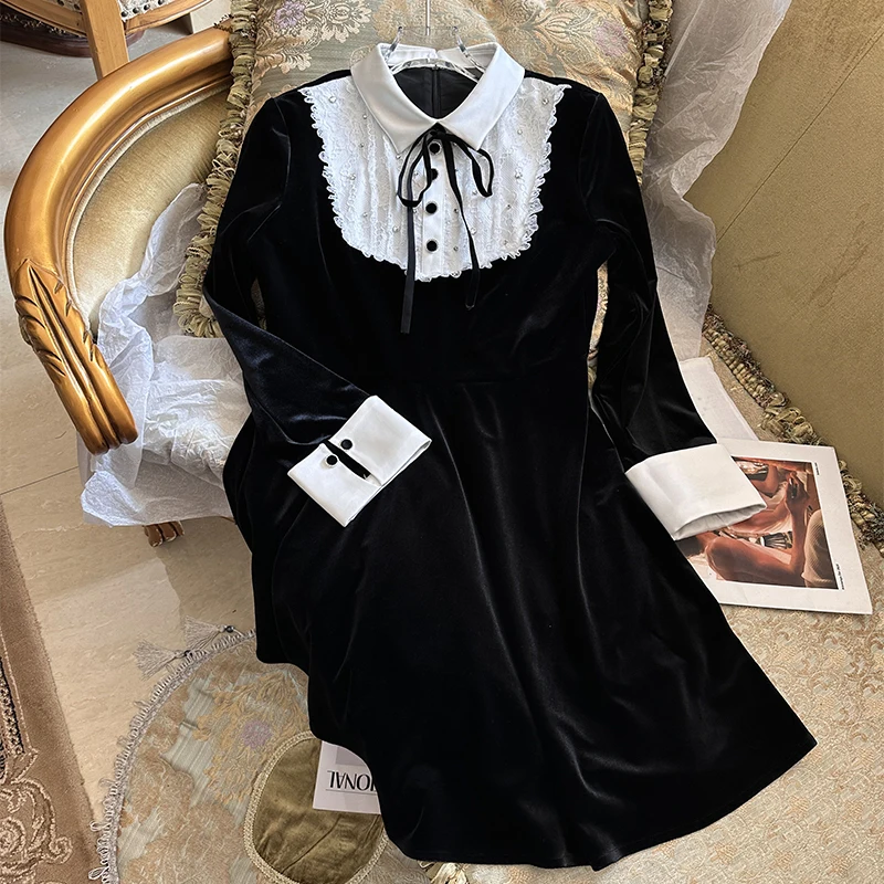 Elegant Velvet Lace Rhinestone Black White Patchwork Formal Occasion Dress 2023 Spring Long-Sleeved Women Dresses
Elegant Velvet Lace Rhinestone Black White Patchwork Formal Occasion Dress 2023 Spring Long-Sleeved Women Dresses