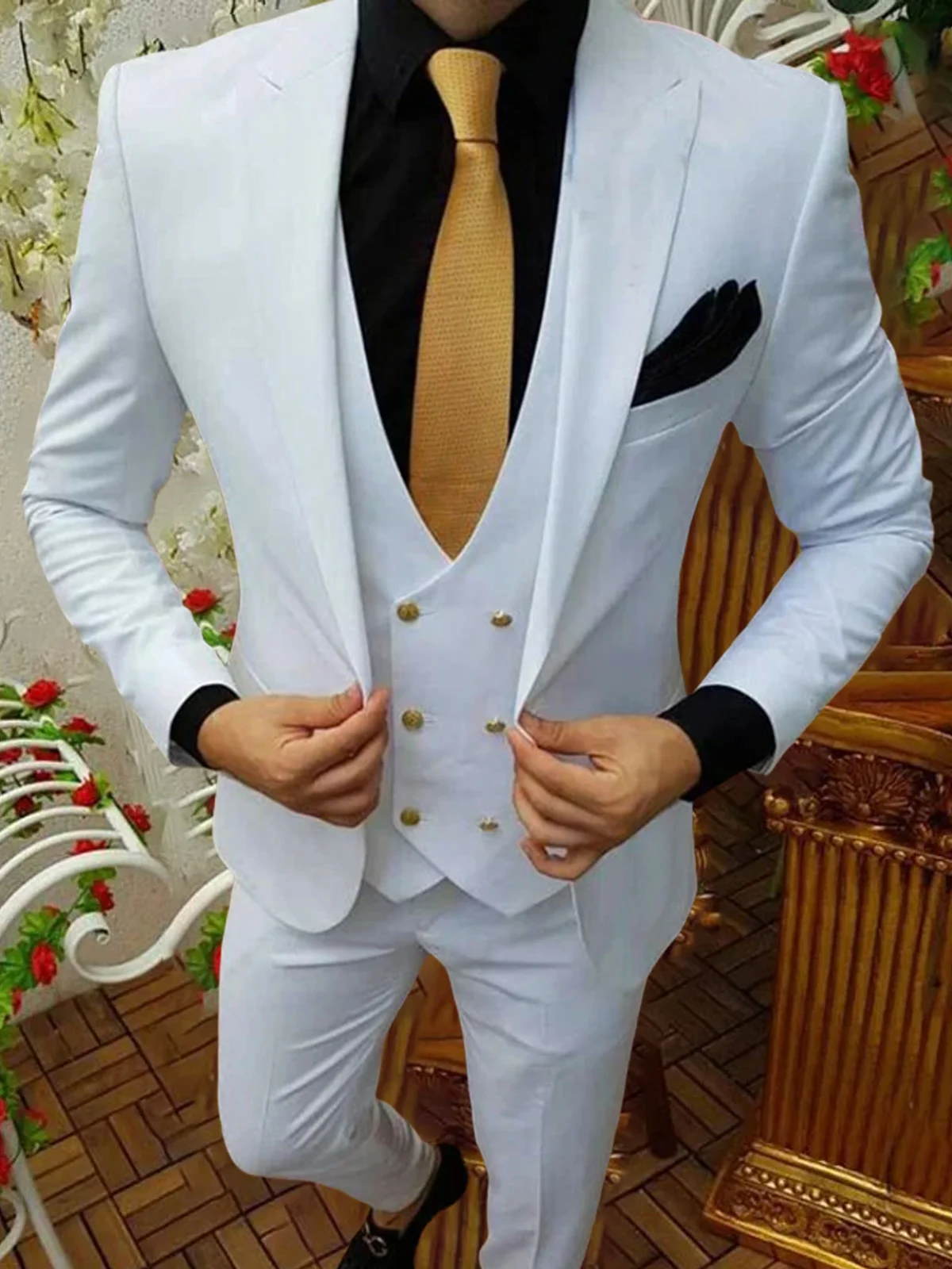 AnnieBritney Повседневный мужской костюм из трех предметов Slim Fit с остроконечными лацканами, однотонный смокинг, повседневный блейзер, брюки и жилет, костюм Mariage Masculino
AnnieBritney Повседневный мужской костюм из трех предметов Slim Fit с остроконечными лацканами, однотонный смокинг, повседневный блейзер, брюки и жилет, костюм Mariage Masculino