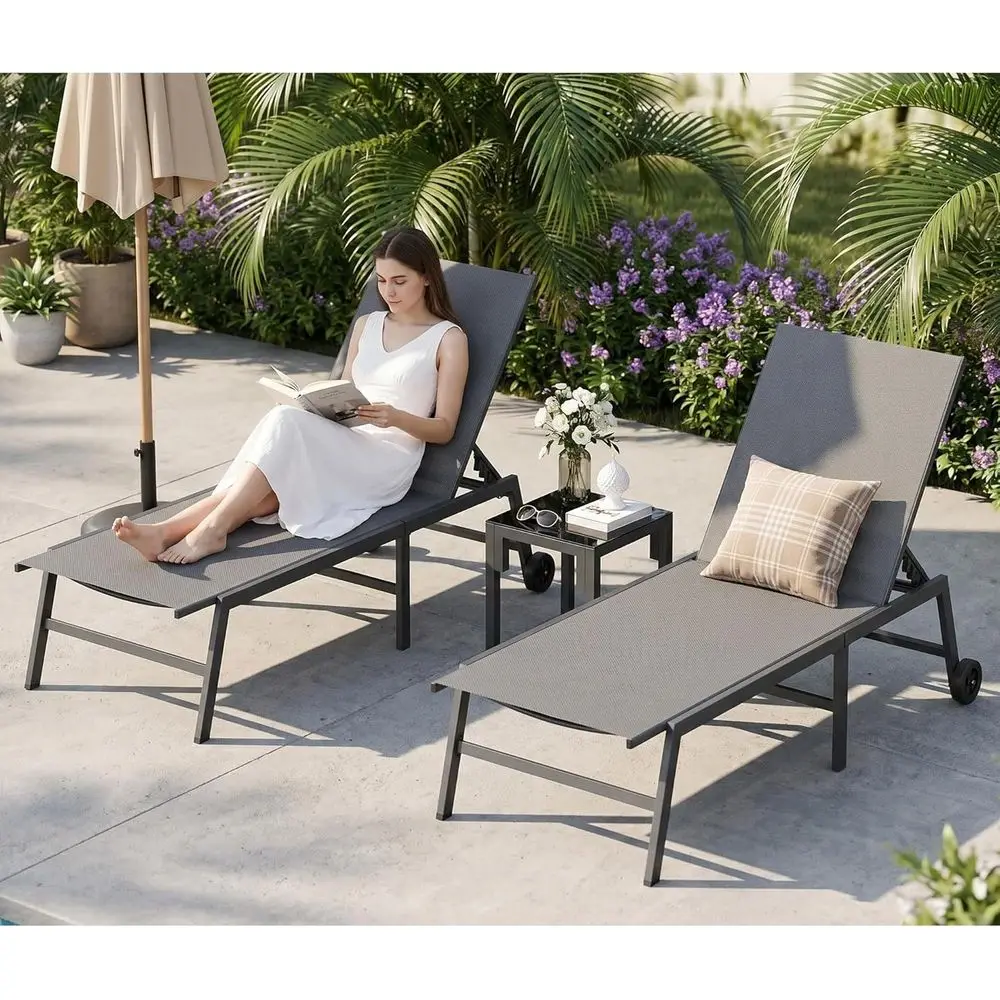 3 PCS Patio Lounge Chair s with Wheels & Side Table 5-Position Reclining Rust ree Patio Chairs or Poolside Backyard Garden Deck
3 PCS Patio Lounge Chair s with Wheels & Side Table 5-Position Reclining Rust ree Patio Chairs or Poolside Backyard Garden Deck